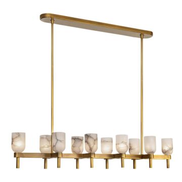 Lucian Ten Light Linear Pendant in Vintage Brass Alabaster by Alora