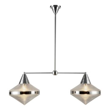 Willard Two Light Linear Pendant in Polished Nickel Prismatic Glass by Alora