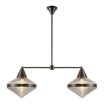 Willard Two Light Linear Pendant in Urban Bronze Prismatic Glass by Alora