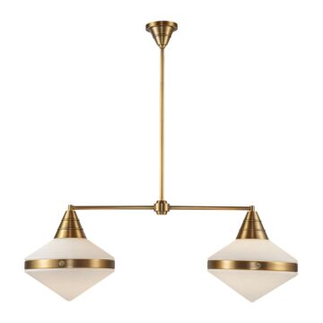 Willard Two Light Linear Pendant in Vintage Brass Opal Matte Glass by Alora