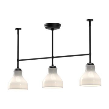 Westlake Three Light Linear Pendant in Glossy Opal Glass Matte Black by Alora
