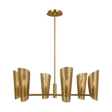 Plivot Six Light Chandelier in Burnished Brass by Visual Comfort Studio