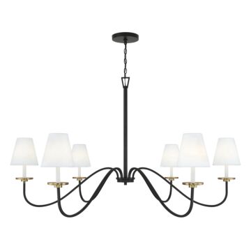Meridian 6 Light Chandelier in Black with Natural Brass Accents