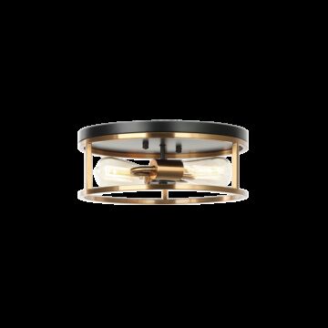 Clarke Two Light Flush Mount in Black & Aged Gold Brass by Matteo Lighting