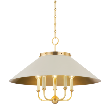 Clivedon Five Light Chandelier in Aged Brass Off White by Hudson Valley
