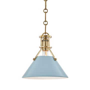 Painted No.2 One Light Pendant in Aged Brass Blue Bird by Hudson Valley