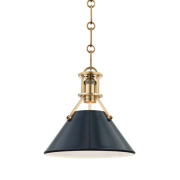 Painted No.2 One Light Pendant in Aged Brass Darkest Blue by Hudson Valley