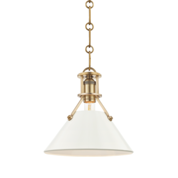 Painted No.2 One Light Pendant in Aged Brass Off White by Hudson Valley
