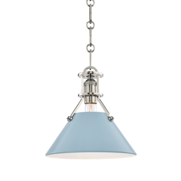 Painted No.2 One Light Pendant in Polished Nickel Blue Bird by Hudson Valley