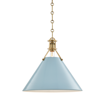Painted No.2 One Light Pendant in Aged Brass Blue Bird by Hudson Valley