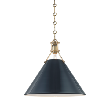 Painted No.2 One Light Pendant in Aged Brass Darkest Blue by Hudson Valley