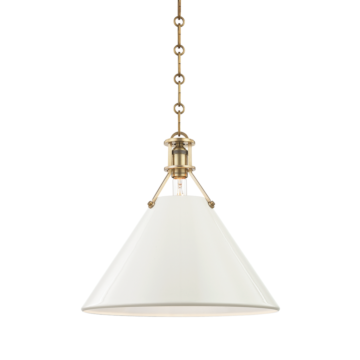 Painted No.2 One Light Pendant in Aged Brass Off White by Hudson Valley