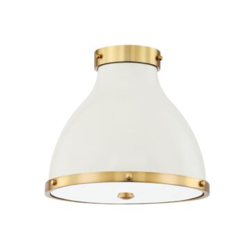Painted No. 3 Two Light Flush Mount in Aged Brass Off White by Hudson Valley