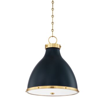 Painted No. 3 Two Light Pendant in Aged Brass Darkest Blue by Hudson Valley