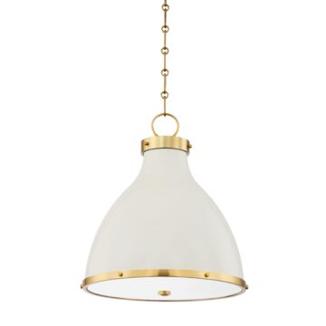 Painted No. 3 Two Light Pendant in Aged Brass Off White by Hudson Valley