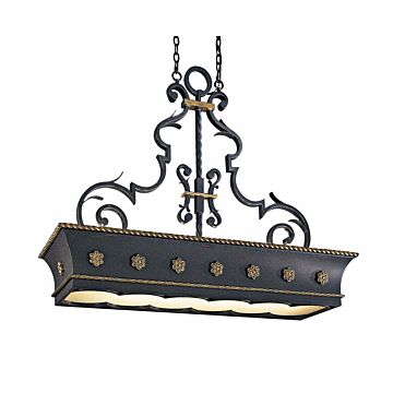 Montparnasse 12 Light Island Pendant in French Coal W Gold Leaf Highl by Metropolitan