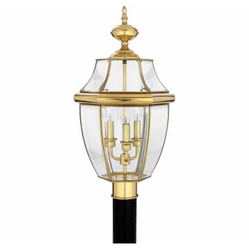 Newbury Three Light Outdoor Post Lantern in Polished Brass by Quoizel