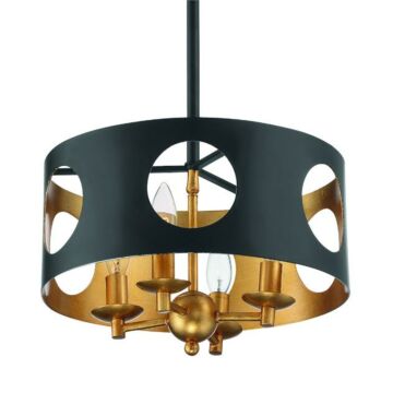 Odelle Four Light Pendant in Black   Antique Gold by Crystorama