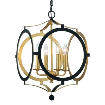 Odelle Four Light Chandelier in Black   Antique Gold by Crystorama