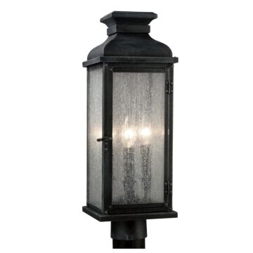 Pediment Three Light Post Lantern in Dark Weathered Zinc by Visual Comfort Studio