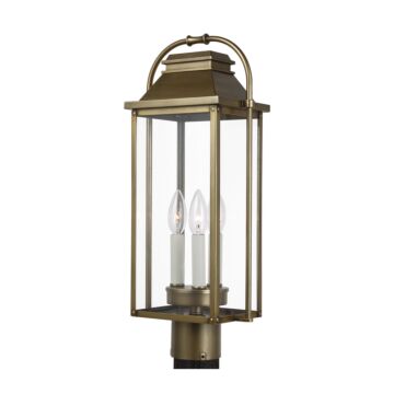 Wellsworth Three Light Post Lantern in Painted Distressed Brass by Visual Comfort Studio