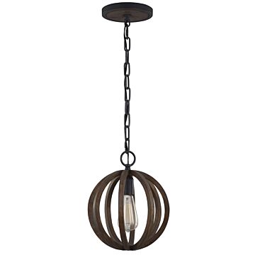 Allier One Light Mini Pendant in Weathered Oak Wood   Antique Forged Iron by Visual Comfort Studio