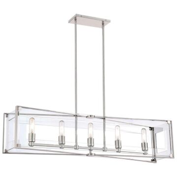 Crystal Clear Five Light Island Pendant in Polished Nickel by George Kovacs