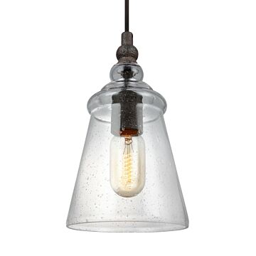 Generation Lighting Loras 5.75" Clear Seeded Mini Pendant in Dark Weathered Iron
