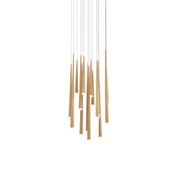 Cascade 15-Light LED Pendant in Aged Brass