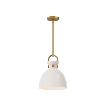 Waldo One Light Pendant in Aged Gold Glossy Opal Glass by Alora