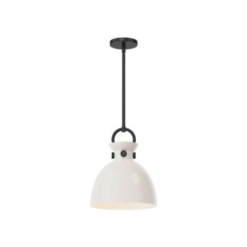 Waldo One Light Pendant in Matte Black Glossy Opal Glass by Alora
