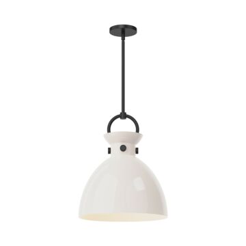 Waldo One Light Pendant in Matte Black Glossy Opal Glass by Alora