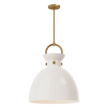 Waldo One Light Pendant in Aged Gold Glossy Opal Glass by Alora