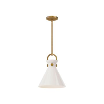Emerson One Light Pendant in Aged Gold Glossy Opal Glass by Alora