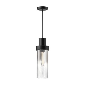 Kent One Light Pendant in Clear Ribbed Glass Matte Black by Alora
