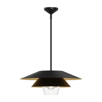 Tetsu One Light Pendant in Matte Black Clear Glass by Alora
