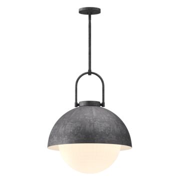 Harper One Light Pendant in Steel Shade Opal Matte Glass by Alora