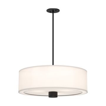 Theo Three Light Pendant in Matte Black White Linen by Alora