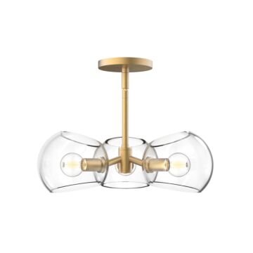 Willow Three Light Pendant in Brushed Gold Clear Glass by Alora
