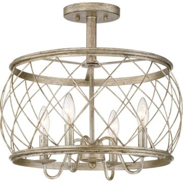 Dury Four Light Semi Flush Mount in Century Silver Leaf by Quoizel