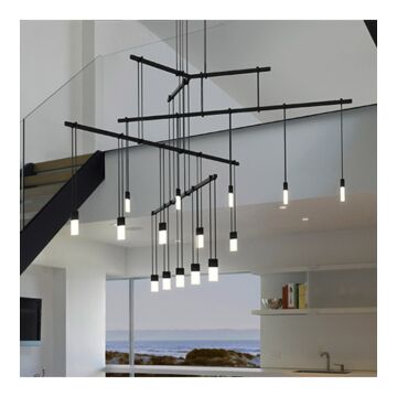 Suspenders 15 Light Pendant in Satin Black by Sonneman