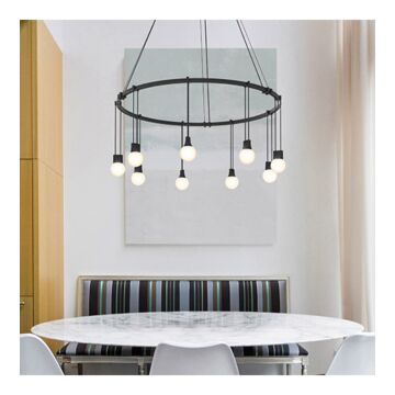 Suspenders Nine Light Pendant in Satin Black by Sonneman