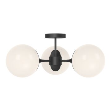 Nouveau Three Light Semi Flush Mount in Matte Black Opal Matte Glass by Alora