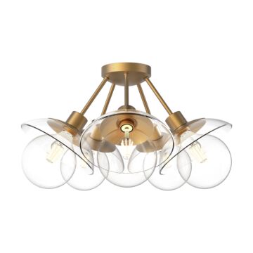 Francesca Five Light Semi Flush Mount in Aged Gold Clear Glass by Alora