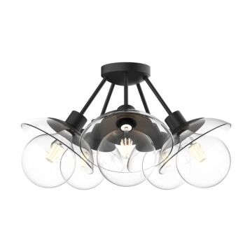 Francesca Five Light Semi Flush Mount in Clear Glass Matte Black by Alora