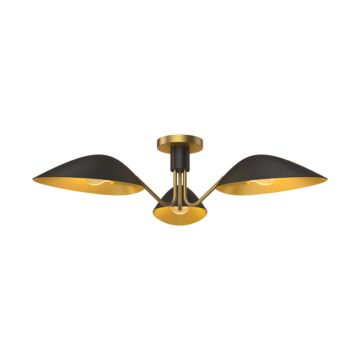 Oscar Three Light Semi Flush Mount in Aged Gold Matte Black by Alora