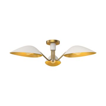 Oscar Three Light Semi Flush Mount in Aged Gold White by Alora