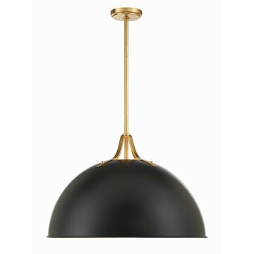 Soto Three Light Pendant in Matte Black   Antique Gold by Crystorama