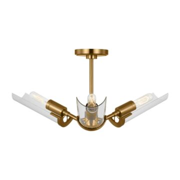 Mezzo Three Light Flush Mount in Burnished Brass by Visual Comfort Studio