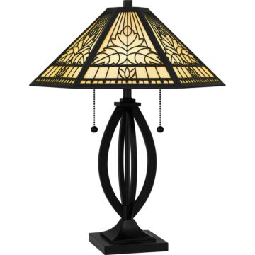 Tiffany Two Light Table Lamp in Matte Black by Quoizel